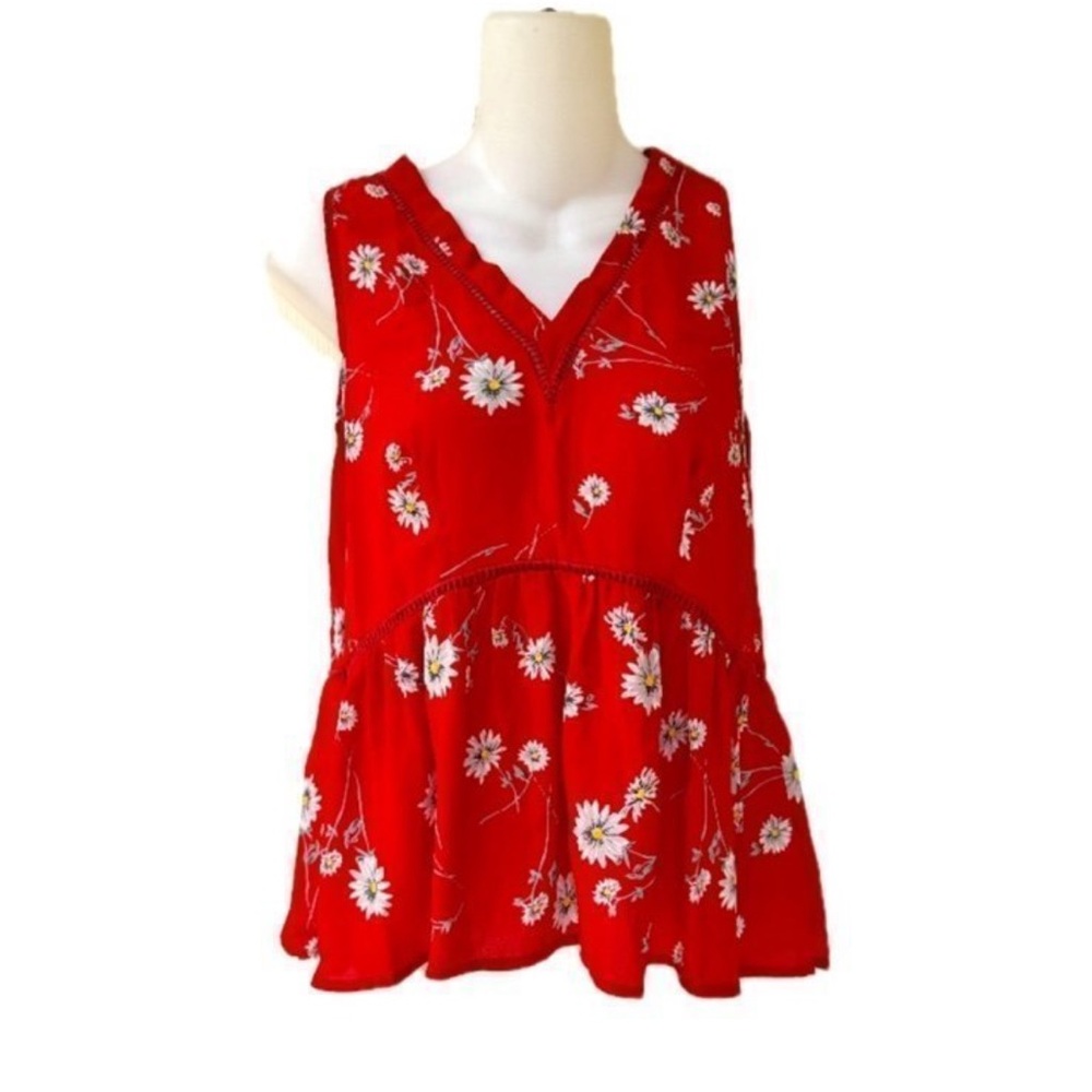 $5 Bundled💥 Like New Sienna Sky Red Floral Sleeveless Casual Top Sz S